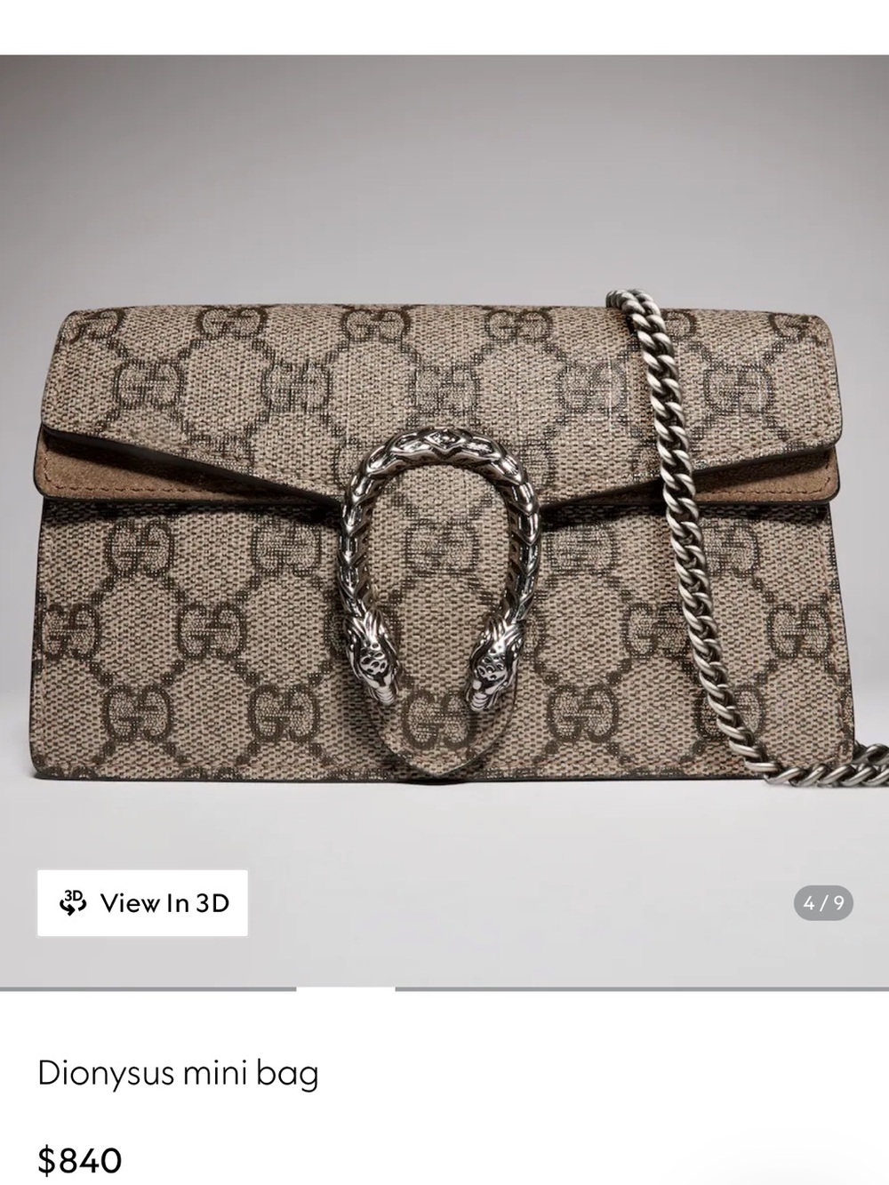 Gucci Beige GG Supreme Dionysus Mini Bag with Silver Hardware